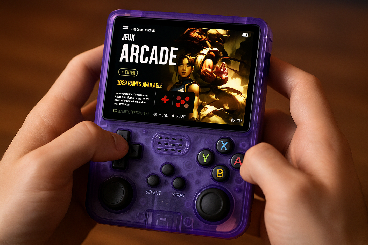 Console PIXELEMPIRE violette en mains